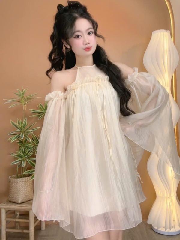 Đầm babydoll trễ vai dáng xòe cổ yếm bánh bèo tiểu thư sanh chảnh D113-03