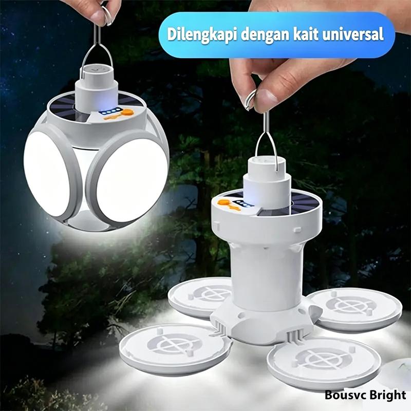 Lampu Camping Tenaga Surya Lipat，Cahaya Putih Terang，Tahan Air & Cuaca，Portable dengan Kait Gantung Peralatan camping wajib punya！Lampu lipat tenaga surya hemat daya，anti air cocok untuk outdoor & mendaki