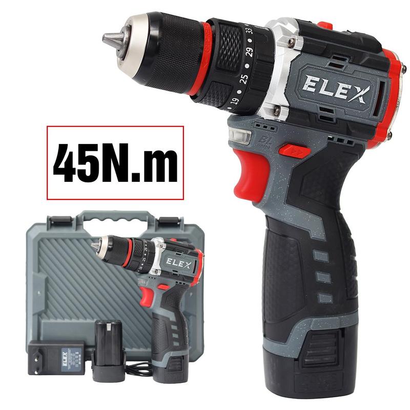 Máy Khoan 3 Chức Năng Elex 16.8V - EL-ID1610BL - Lực siết 45N.m - Động Cơ Từ Cao Cấp - 2 Pin 4 Cell  16.8V/2Ah - Bảo Hành Chính Hãng khoan không dây diy