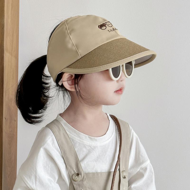 Mũ Chống Nắng Cho Trẻ Em Rộng Vành Lớn Thiết Kế Gấu Hoạt Hình Dễ Thương Mũ Bóng Chày Đầu Rỗng Màu Trơn Thoáng Khí Thích Hợp Cho Trẻ Em Bé Trai Và Bé Gái Mũ Đuôi Ngựa Lý Tưởng Cho Mùa Hè