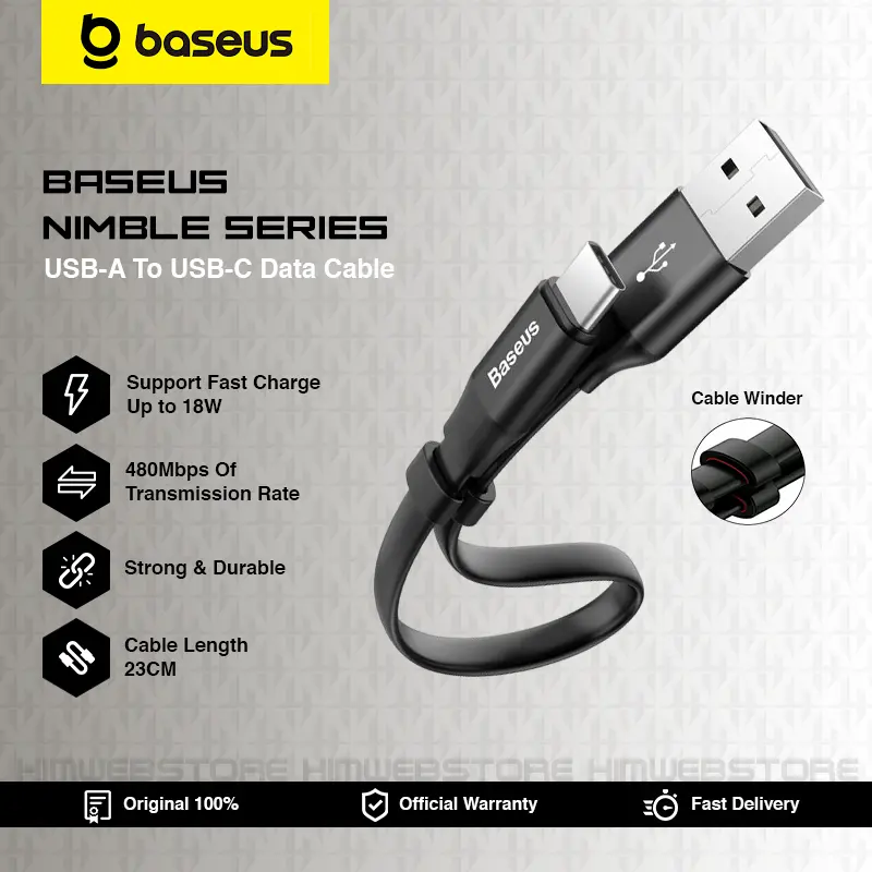 Kabel Charger PB Powerbank Power Bank Baseus Nimble USB To Type-C Fast Charging Pendek