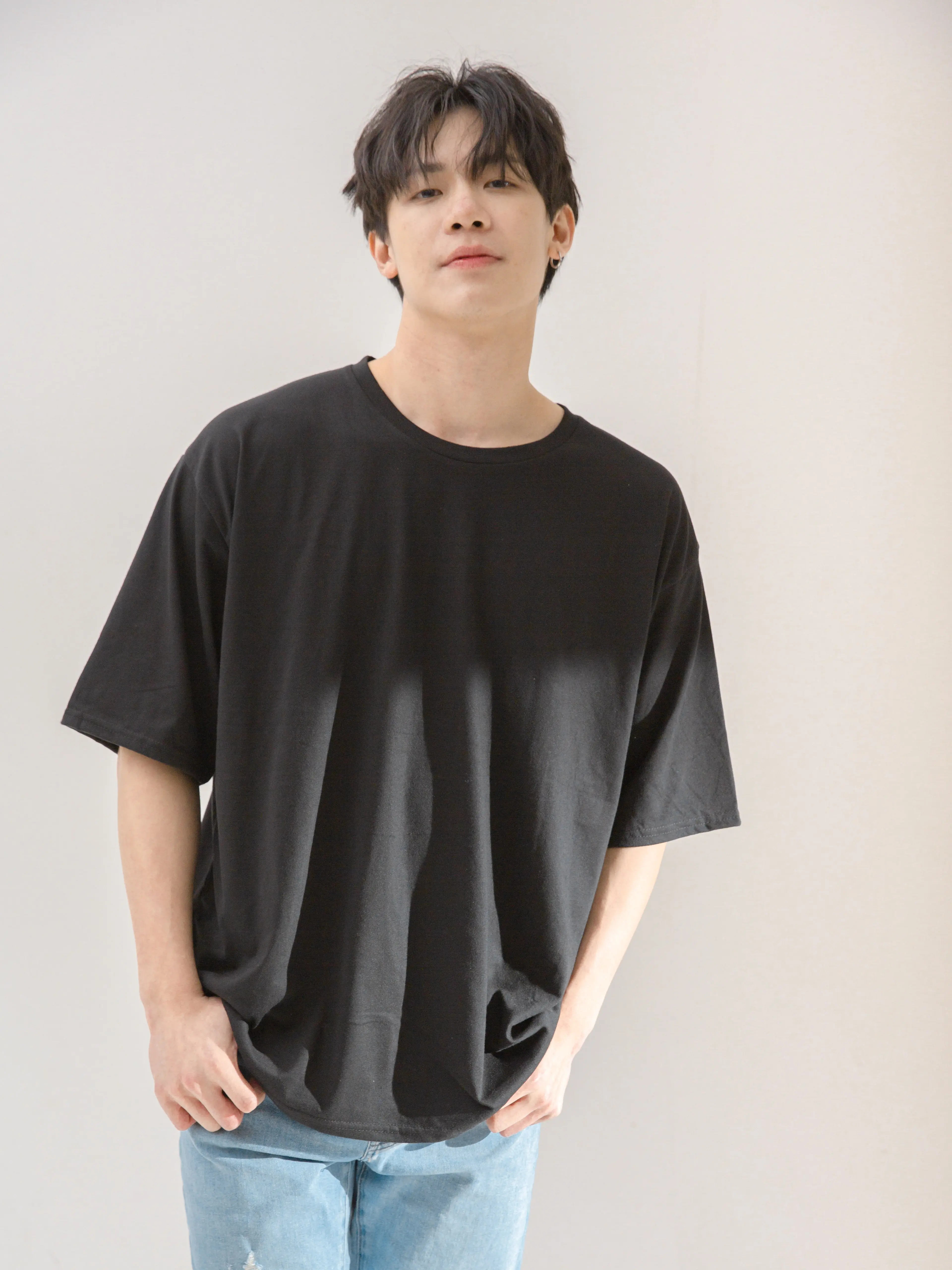 Oversized Round Neck T-Shirt Unisex Korea Plain Oversize Cotton Tee