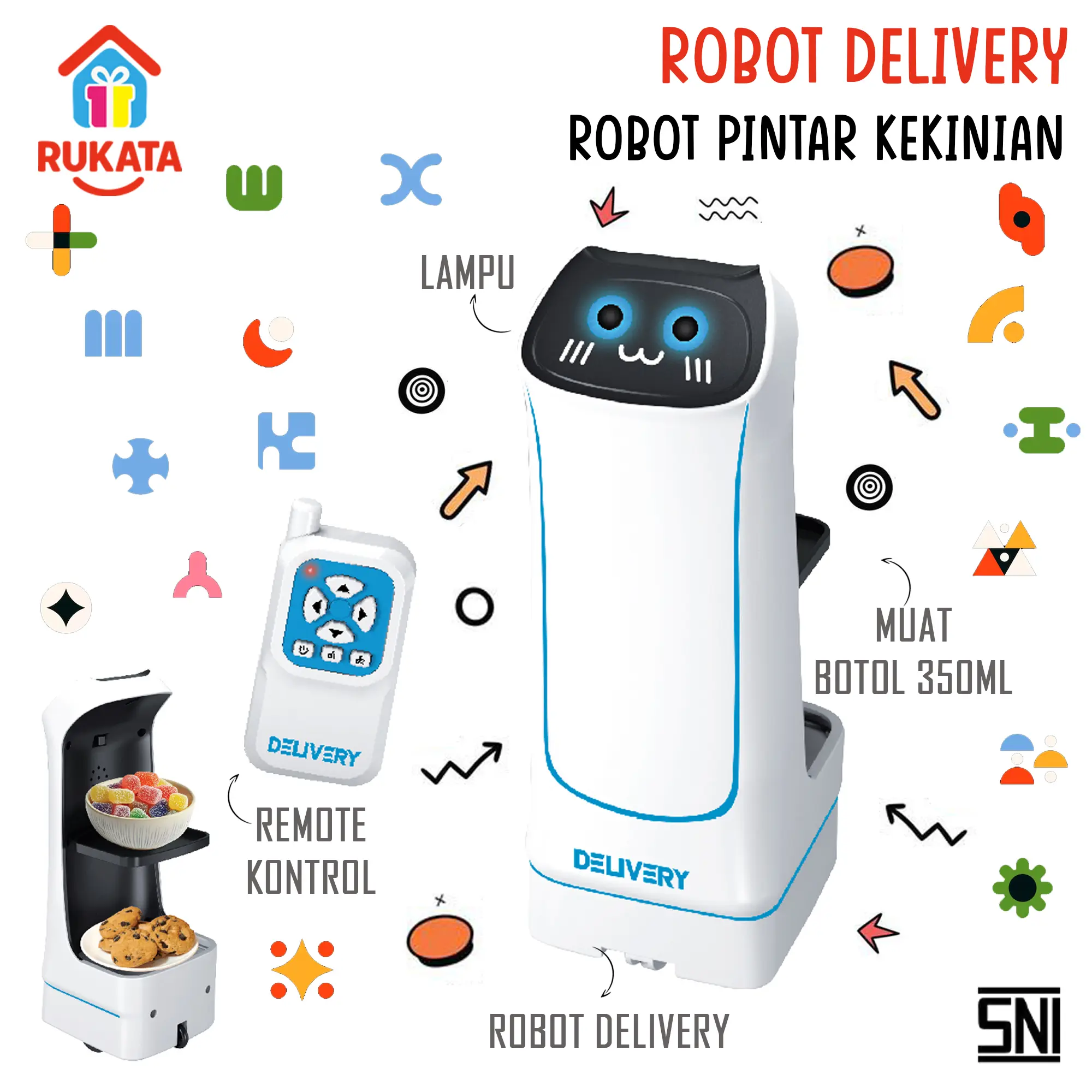 Delivery Robot Mainan Anak Robot Pengantar Makana Mini 2.4ghz Remote Kontrol Baterai Cas