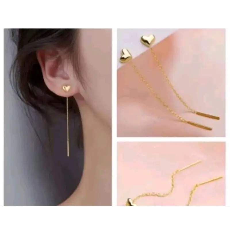 Anting tusuk love tintanium gold perhiasan wanita anti karat Elegan Emas Earrings 0