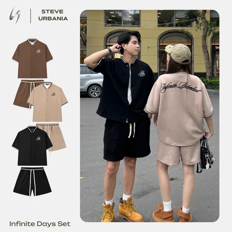 Set bộ Unisex Form Boxy Cotton STEVE UBANIA, In Nổi 3D Infinite Days, Set đồ nam nữ basic chất liệu nỉ 2da cotton mềm mại cao cấp - S01