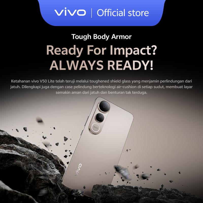 [NEW LAUNCH] vivo V50 Lite 4G (8/256) Borderless Immersive Screen, Sony IMX882, 6500mAh Battery+90W Flashcharge, AI Erase 2.0, All-round Impact Resistance 5