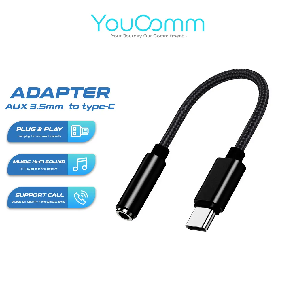 Converter Aux 3.5mm to Type C Jack Premium DAC High Resolution Sambungan Earphone Type C Male to Audio Black Putih Cable Adapter
