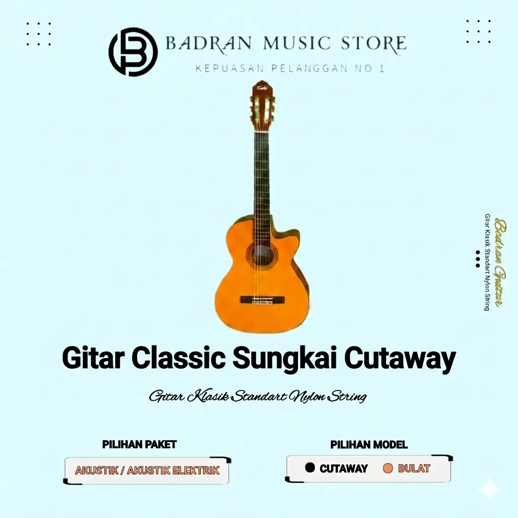 Gitar Classic C315 Sungkai CUTAWAY Tanam besi Aktif Nylon String