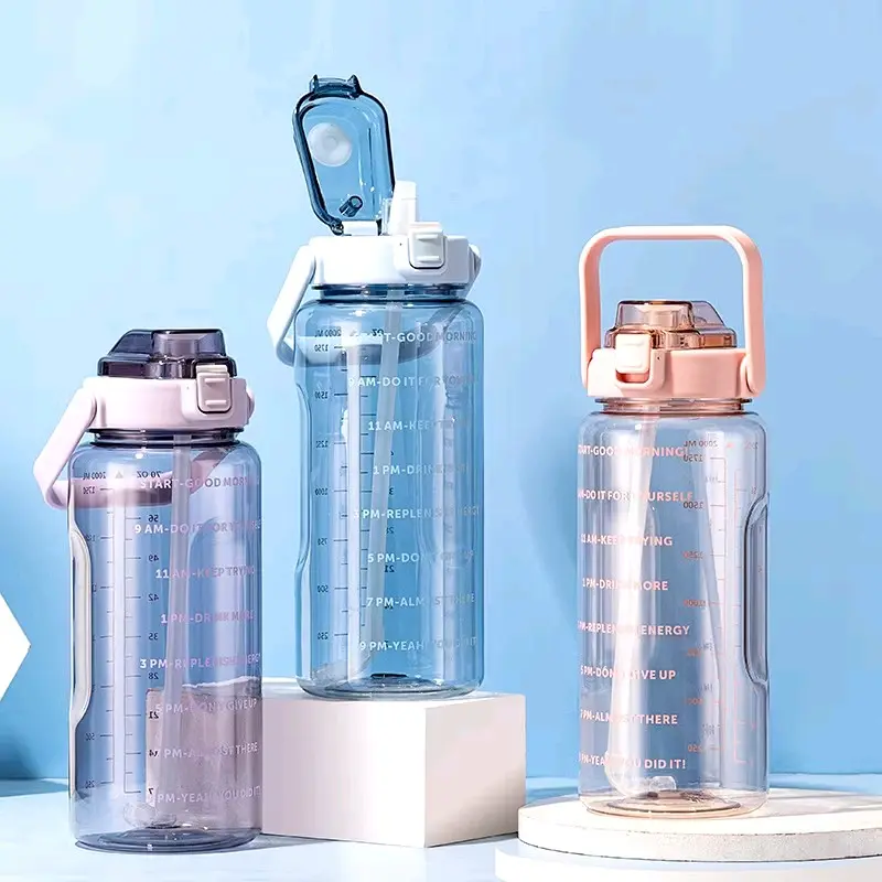 B ( B95 ) BOTOL MINUM MOTIVASI MINUM 2 LITER FREE STIKER Plastik Silicone Tali Bottles Kitchenware Sedotan Water 0