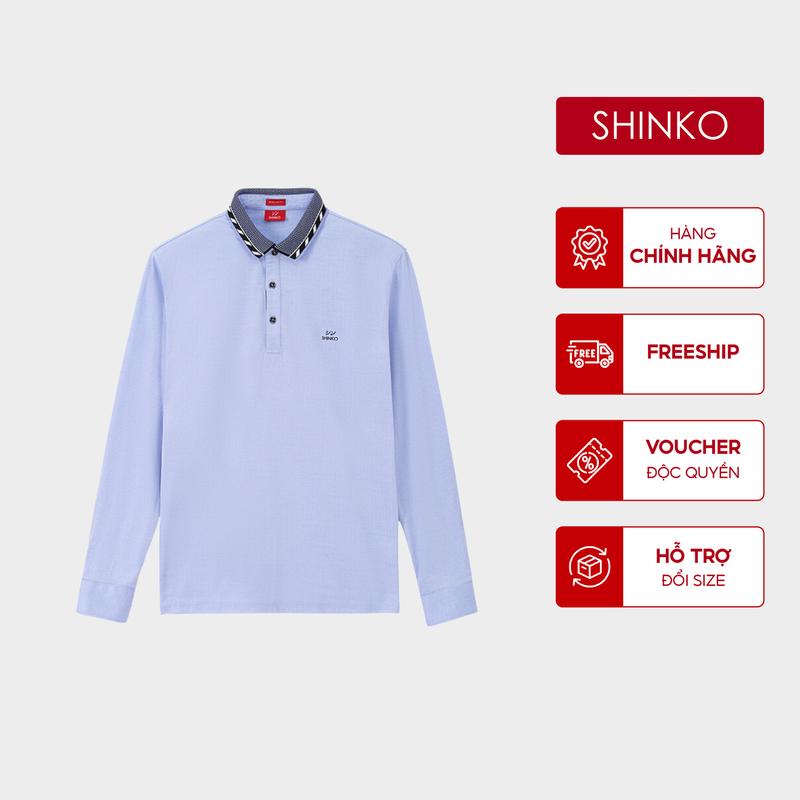 Áo polo nam MO003-BU SHINKO màu xanh biển dài tay cao cấp công sở