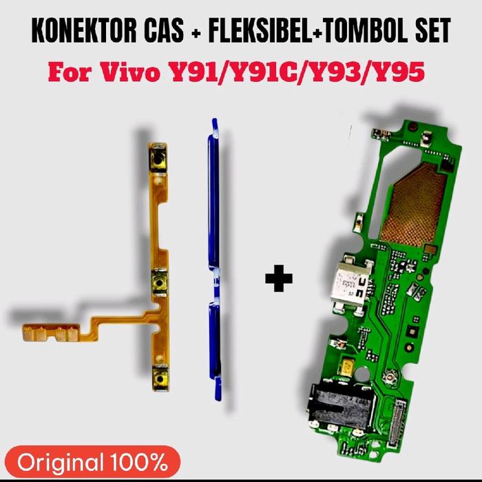 Paket Konektor Papan Cas Ori + Tombol Power + Flex Set on off vol For Vivo Y91/ Y91C/ Y93/ Y95 Kompa