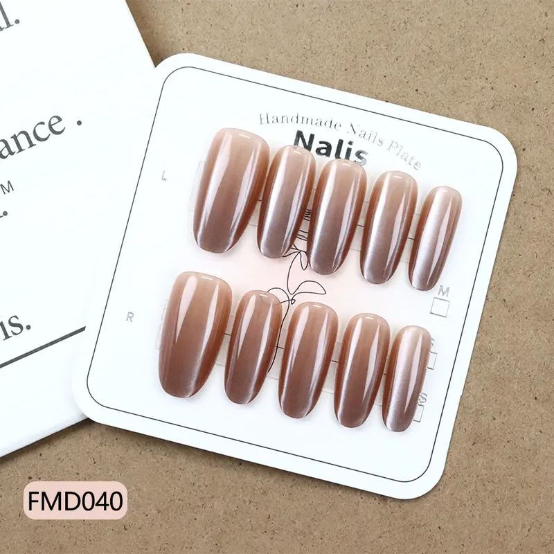 Kuku Palsu Dapat Dipakai Semi Buatan Tangan Tangga Super Pendek Mata Kucing Ukuran Penuh XS/S/M 10PCS/SET Nail Art Polish 001 017 040 6