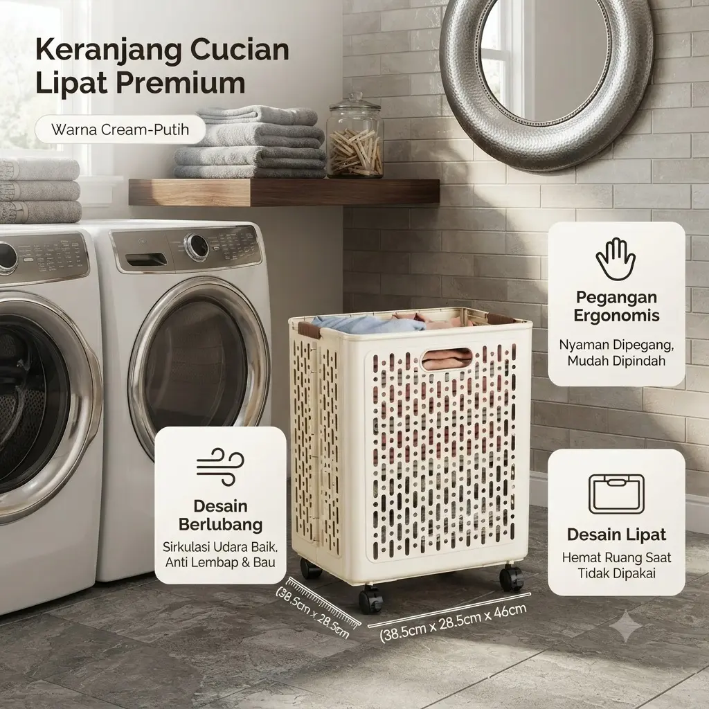 Keranjang Laundry Lipat Bahan Plastik Ada 4 Roda 360 Derajat