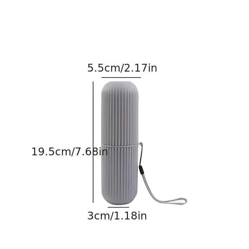 Cylindrical Toothbrush Toothpaste Storage Box with Lanyard, 1 Count Dustproof 2 in 1 Toothbrush Holder & Mouthwash Cup, Portable Toothbrush Organizer 3