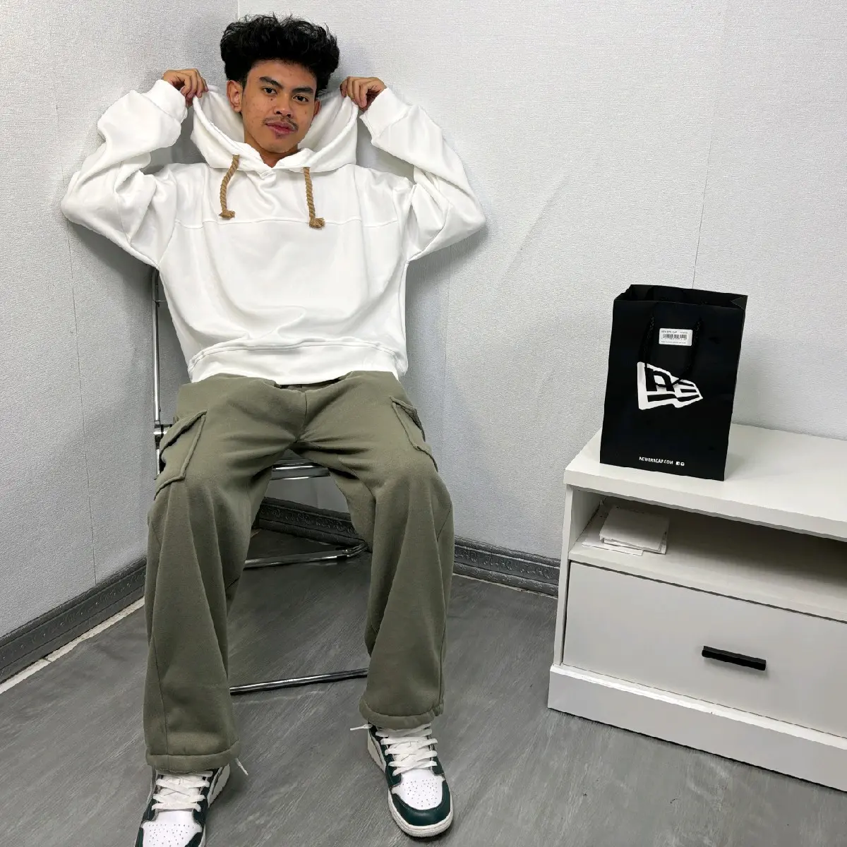 Saynt x Dependance One set Hoodie Boxy Cargo Trackpants Baggy Loose Streetwear Drip Amerika Korea