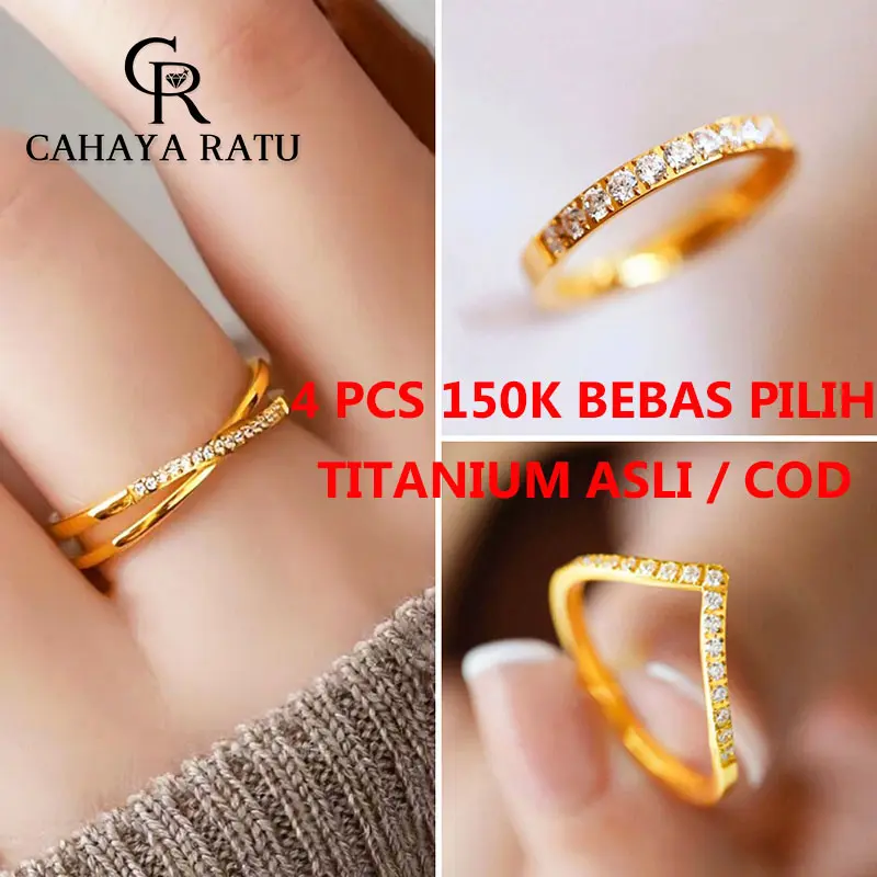 10 CR • Cincin Titanium Asli Ori Wanita Anti Karat Mewah Elegan Aesthetic Korean Style Model Baru 2024 Perhiasan Promise Ring (Stok Terbatas) 0