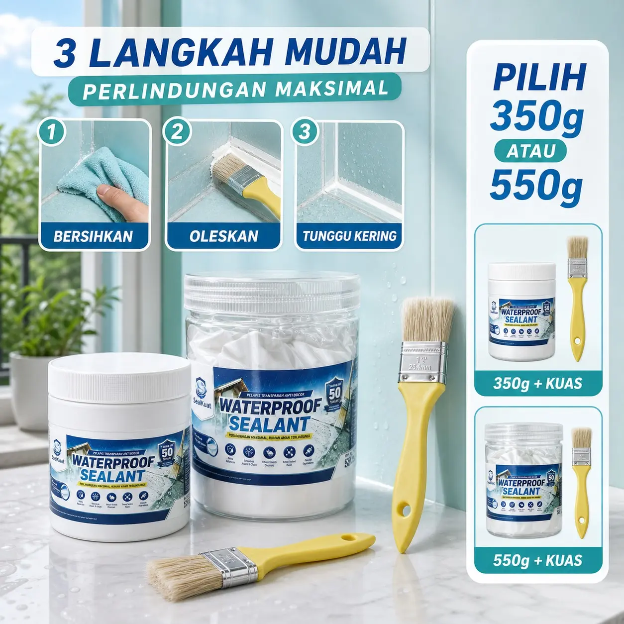 Lem Waterproof Anti Bocor Transparan 350g、550g  Pelapis Rembes Air Tahan Lama Cepat Kering Cocok Atap Genteng, Dinding Beton, Lantai Keramik, Balkon Rumah