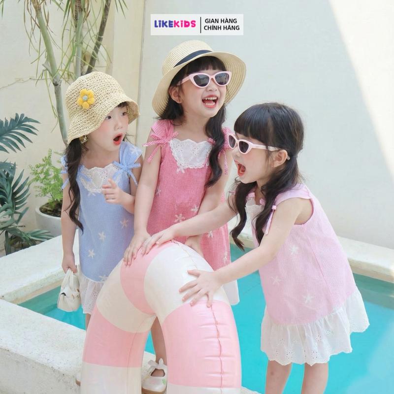  ĐẦM váy cho bé gái hoạ tiết CARO NHUYỄN LikeKids V23 