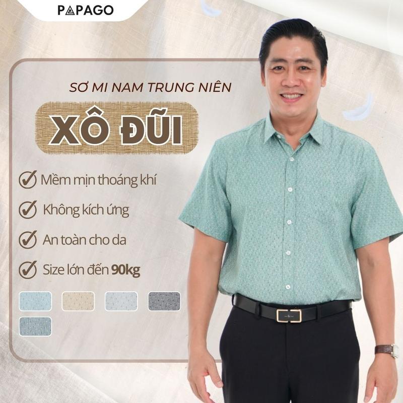 Áo Sơ Mi Nam Trung Niên PAPAGO Vải Xô Đũi Tay Ngắn Lai Ngang In Họa Tiết Mát Mẻ - P24SNHT008