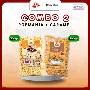 PopENJoy - [COMBO] CARAMEL + POPMANIA Popcorn / 2 Rasa Manis Asin Camilan Crispy Popkorn Jagung Sehat Premium