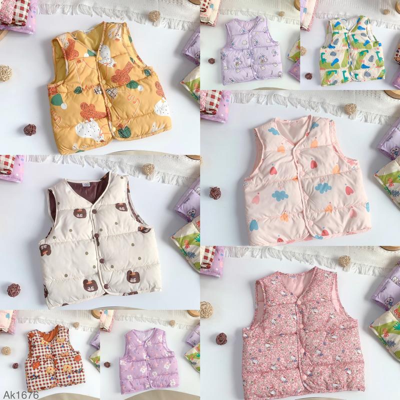 Hey Susie AK1676- Áo Khoác Gile Phao Mèo Vàng/Gấu Nâu/Hoa Nhí/Gấu Kem/Khủng Long Xanh/Tim Hồng/Thỏ Stellar Tím/Thỏ Trắng Tím Size 9-20kg(ĐL)