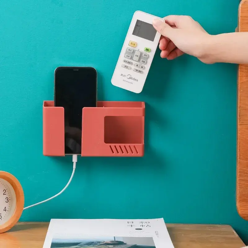Hộp lưu trữ điều khiển từ xa Điện Thoại Di Động treo tường, Thiết kế 2 trong 1, Đa chức năng, Giá lưu trữ không cần đục lỗ, Giá lưu trữ mảnh vỡ trên tường 4