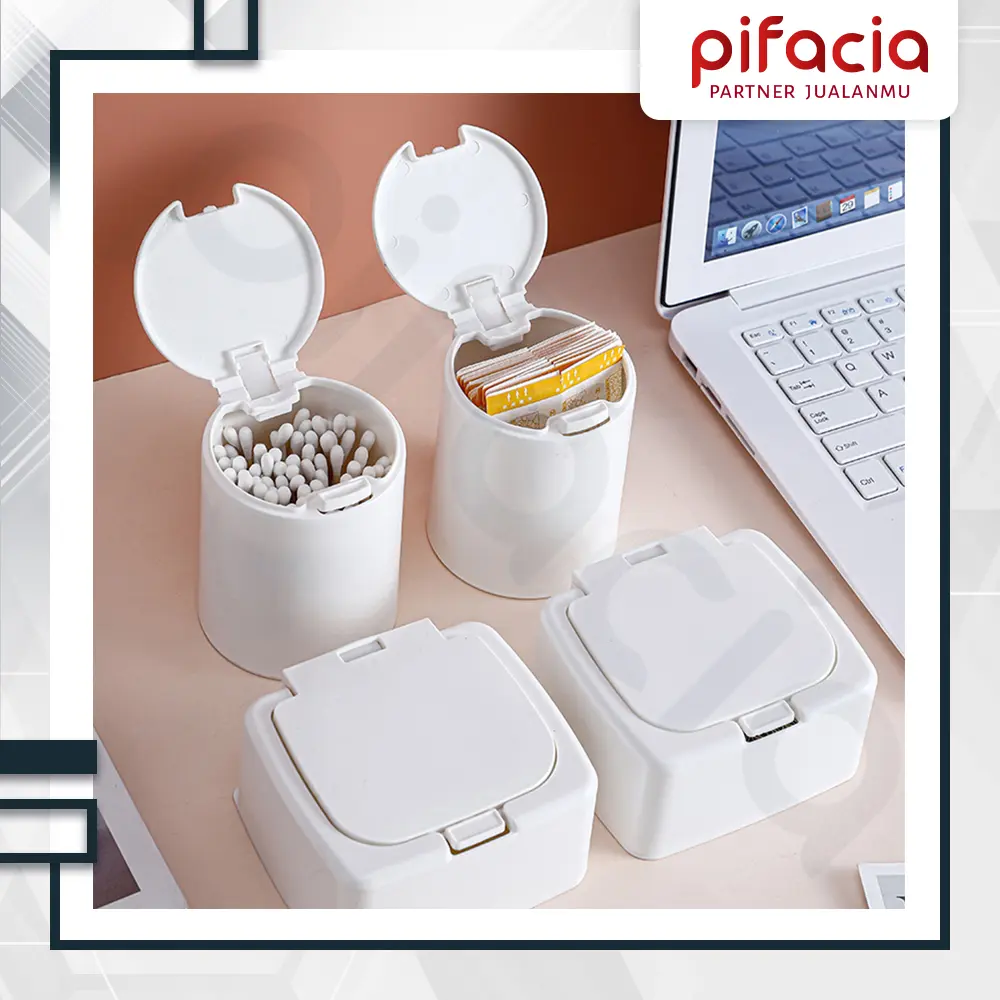 PIFACIA Tempat Penyimpanan Cotton Bud Putih Bulat Kosmetik Travel Serbaguna