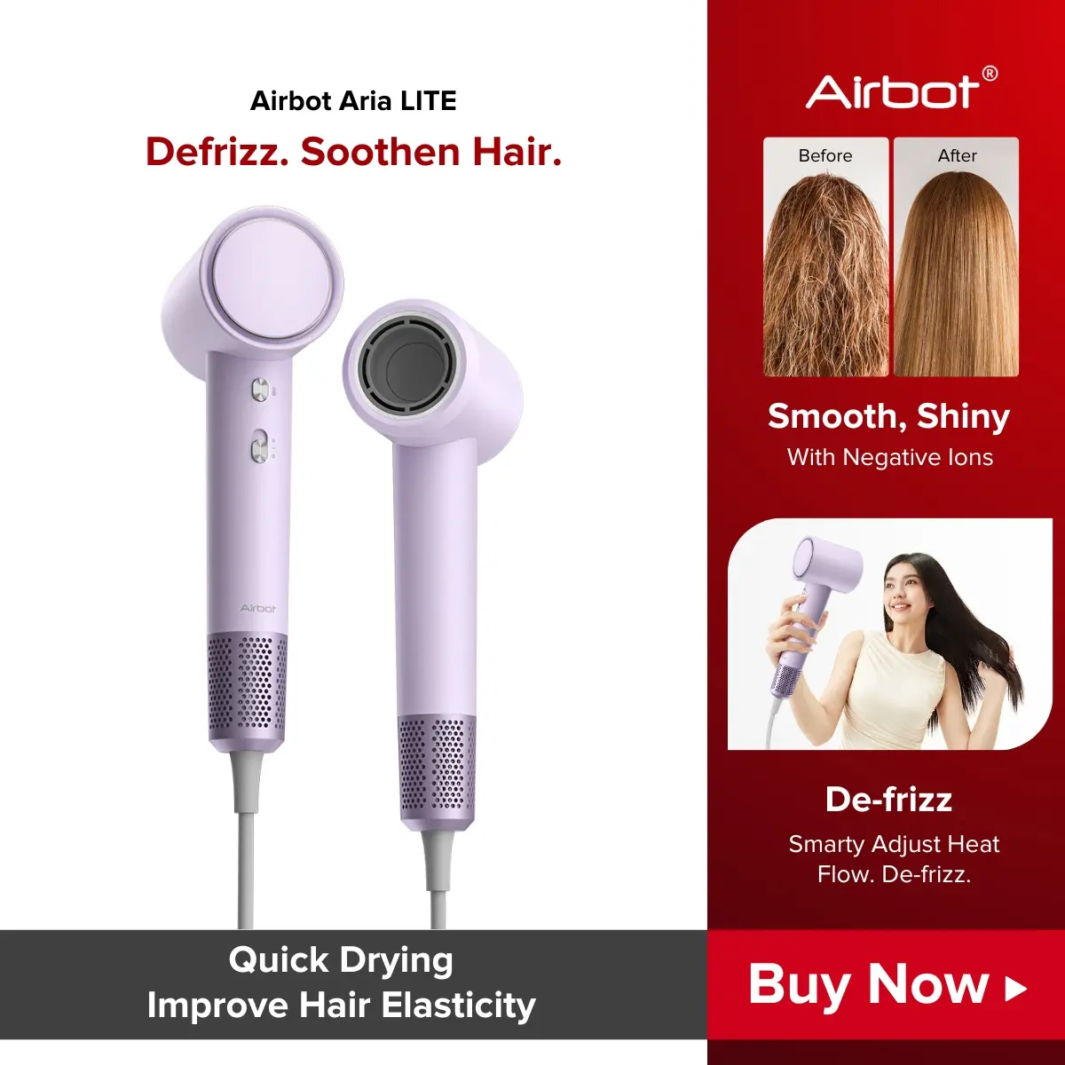 [FREE GIFT] Aria LITE, Purple / White High Speed Hair Dryer 200mil Negative Ions Low Noise Temperature Control