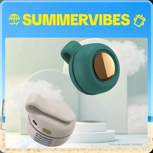 Ventilador pequeño portátil de tipo botón, ventilador eléctrico recargable sin aspas para la muñeca, con correa para el cuello, ideal para el verano y como regalo.
