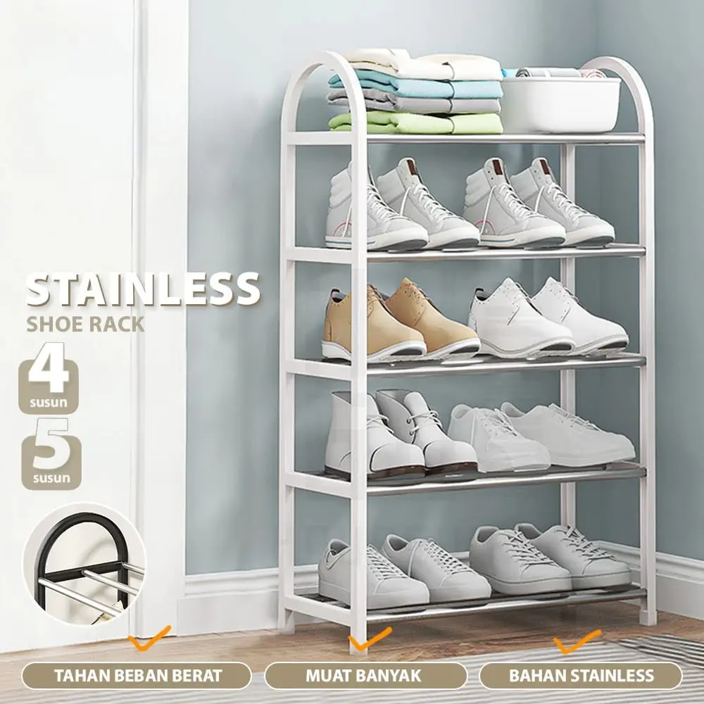 rak sepatu susun serbaguna rak sandal tempat sepatu minimalis bahan stainless