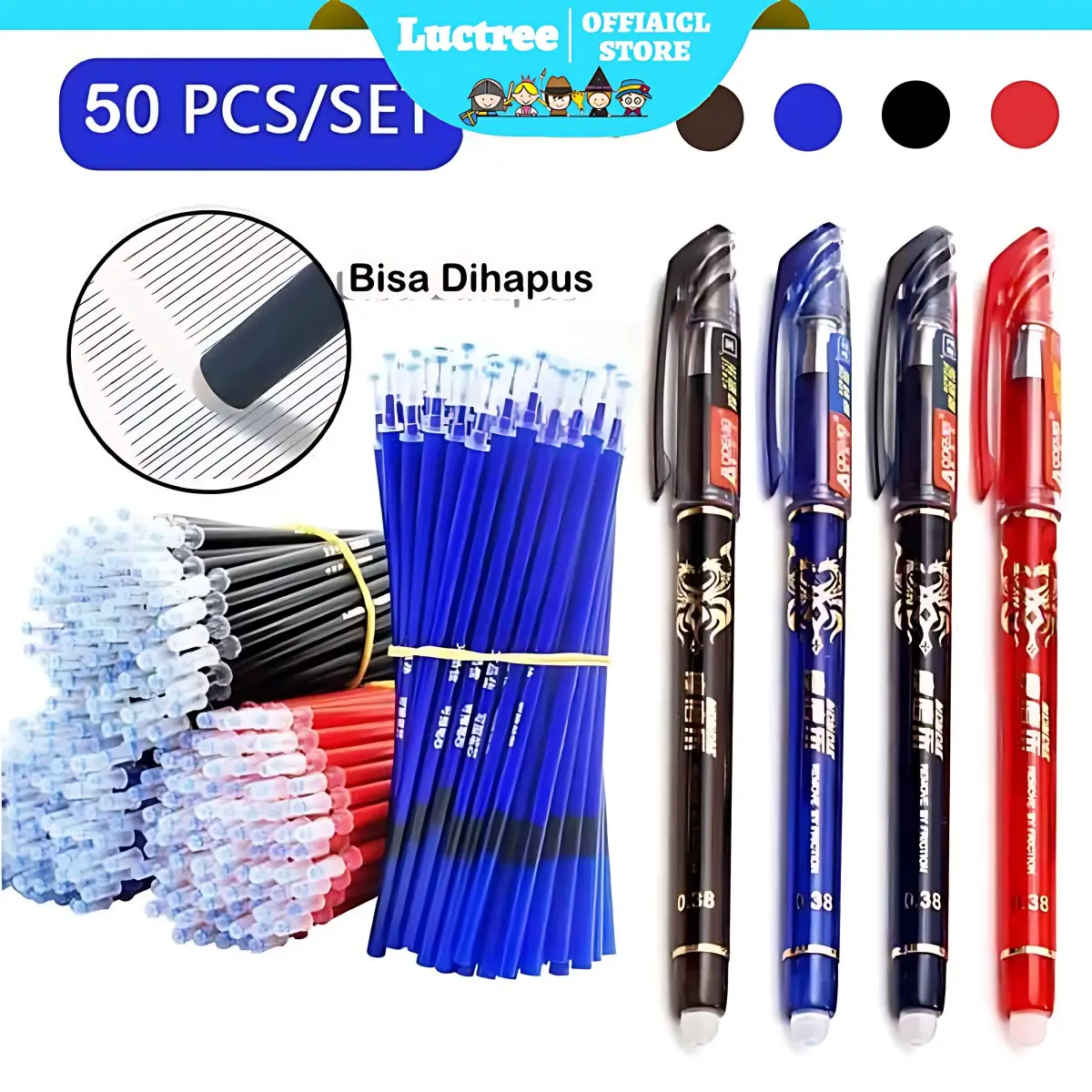 【Luctree】Set 30 Pcs Pulpen Gel yang Dapat Dihapus dengan Isi Ulang 0.5mm Pulpen Bola untuk Pelajar Pulpen Tinta Gel Alat Tulis Sekolah dan Kantor