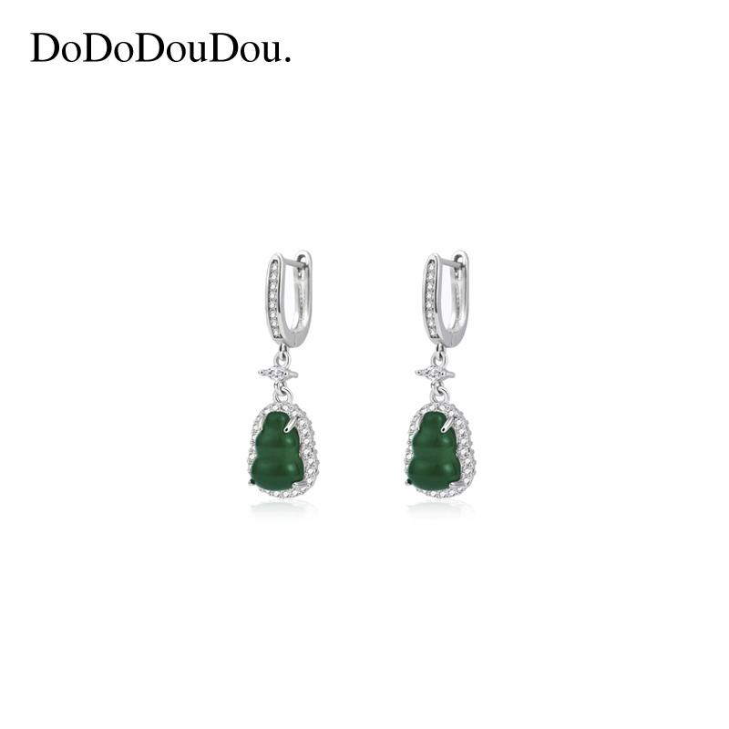 Product Introduction of Natural green chalcedony gourd shaped new antique style earrings 2025 high-end feeling earrings earrings earrings pendant 0