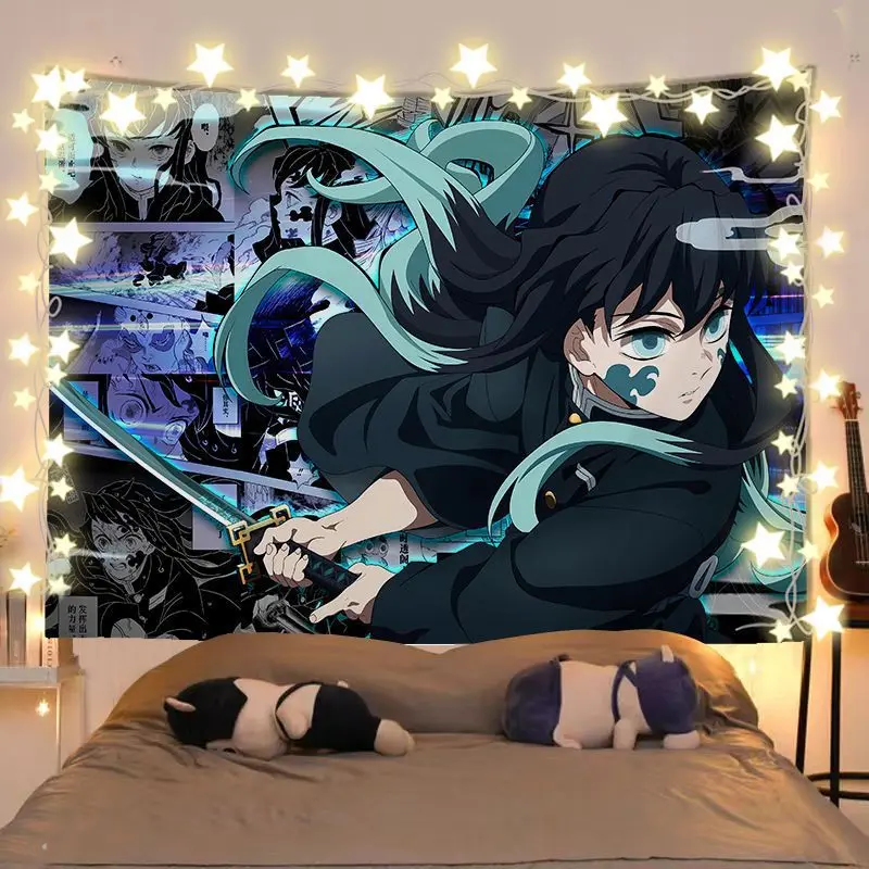 Kartun anime seri latar belakang kain kamar tidur di atas tempat tidur asrama hiasan gantung kain dinding