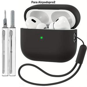 Funda de silicona para audífonos con pluma de limpieza y correa de silicona, funda protectora para audífonos, accesorios para audífonos compatibles con AirPods Pro 2, audio
