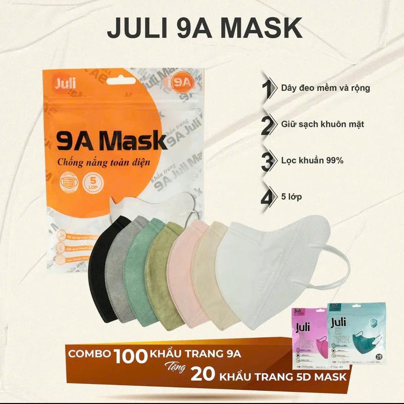    Mua 100c 9A tặng 20c 5D   Khẩu trang 9A JULI 5 lớp kháng khuẩn dày dặn chống nắng  che kín khuôn mặt 