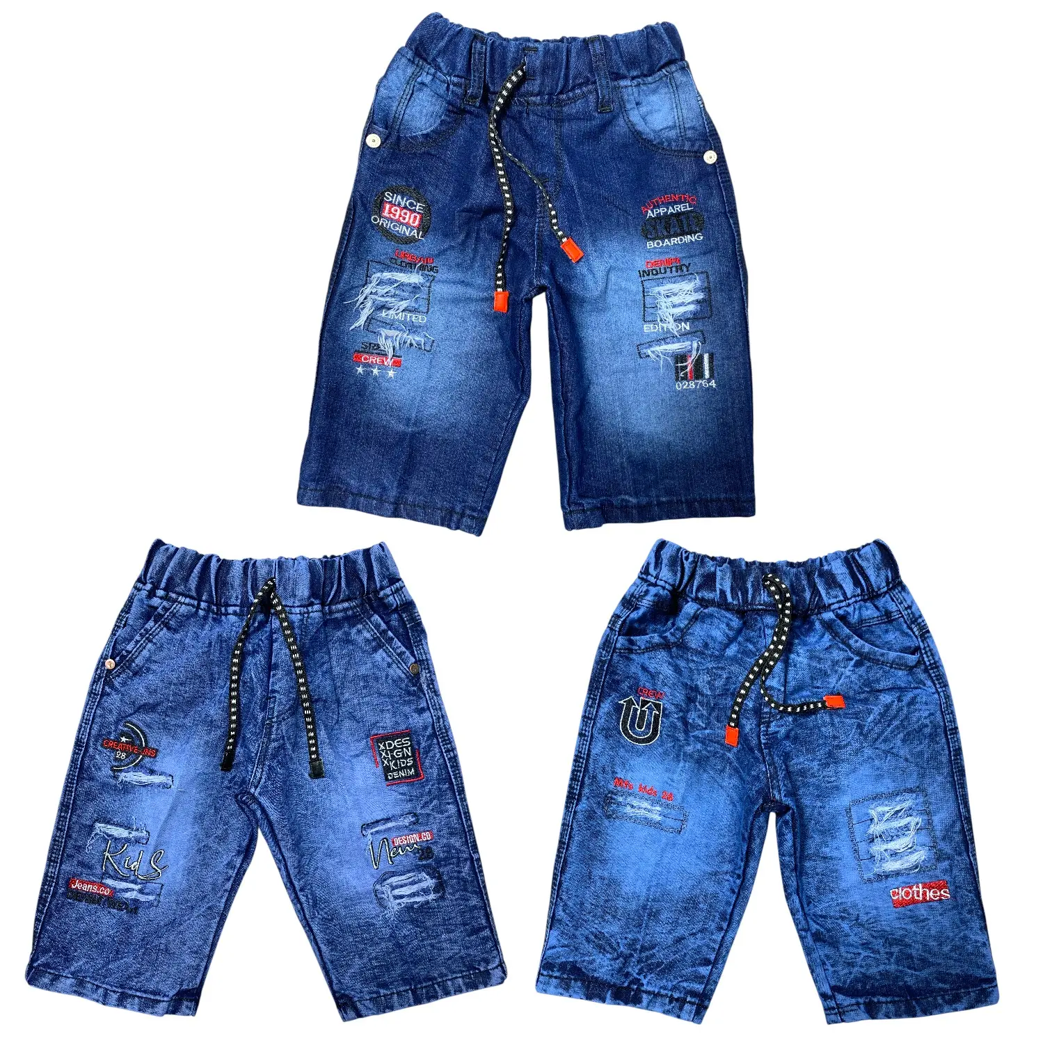CELANA JEANS PENDEK FASHION MOTIF BORDIR ANAK LAKI-LAKI USIA 5-12 TAHUN, PDK1,PDK2,PDK4