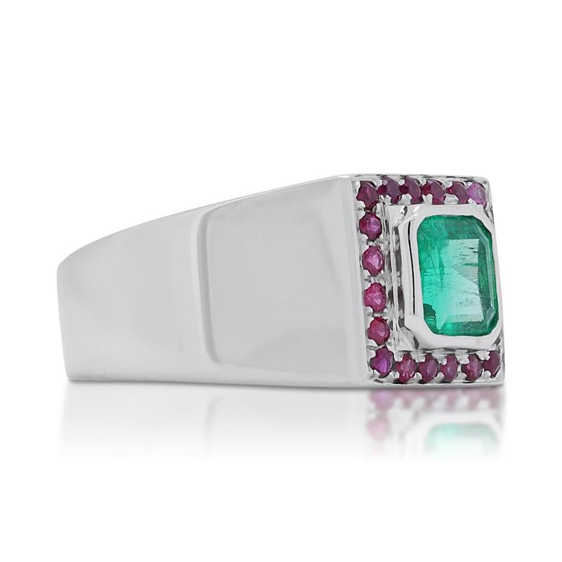 Fabulous 1 carat and 5 points Emerald and Rubies Dome Ring in 18K White Gold 2