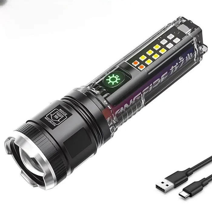 Senter X36 LED Laser Transparan Solar Panel Rechargeable 7 Mode - Hitam 0