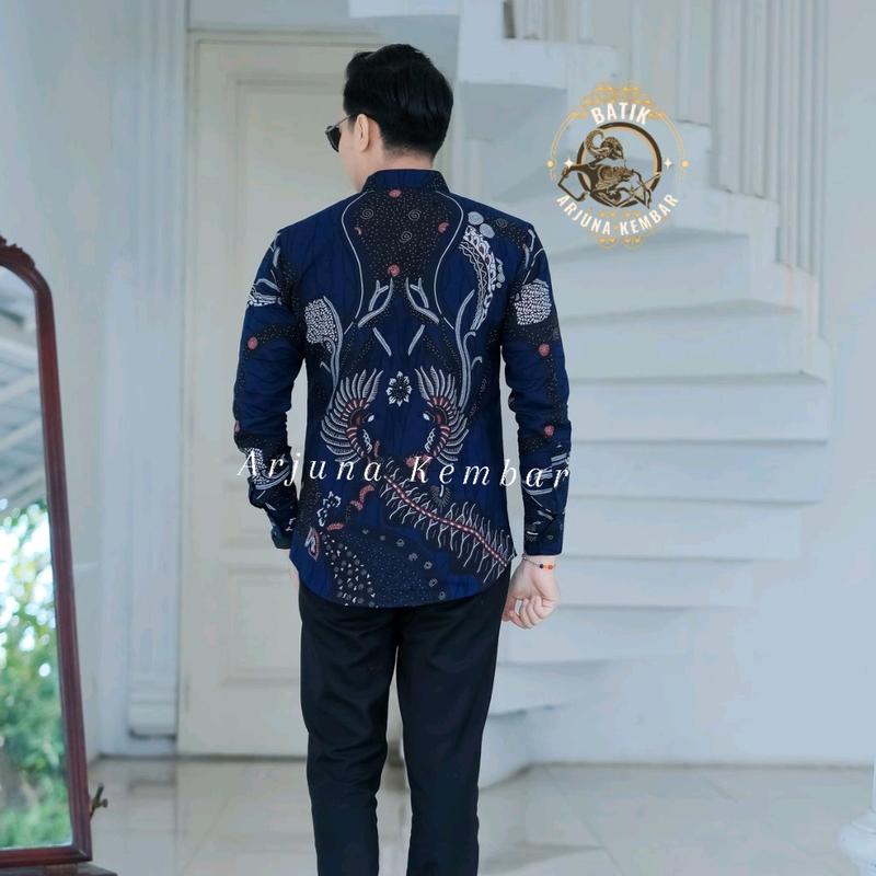 Batik pria premium katun solo DEWANGGA NAVY slimfit berlapis furing Errow. 2