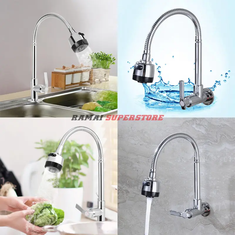 Keran Angsa Fleksibel Kepala Besar Kran Cuci Piring Sink Stainless 0