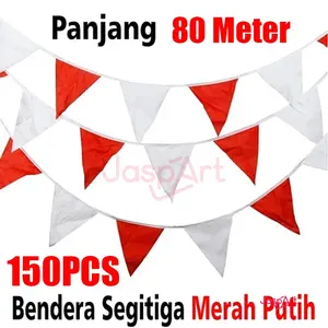 150pcs/80 Meter Bendera Kain Segitiga Merah Putih - Umbul-Umbul Bendera Segitiga Kain 65 meter