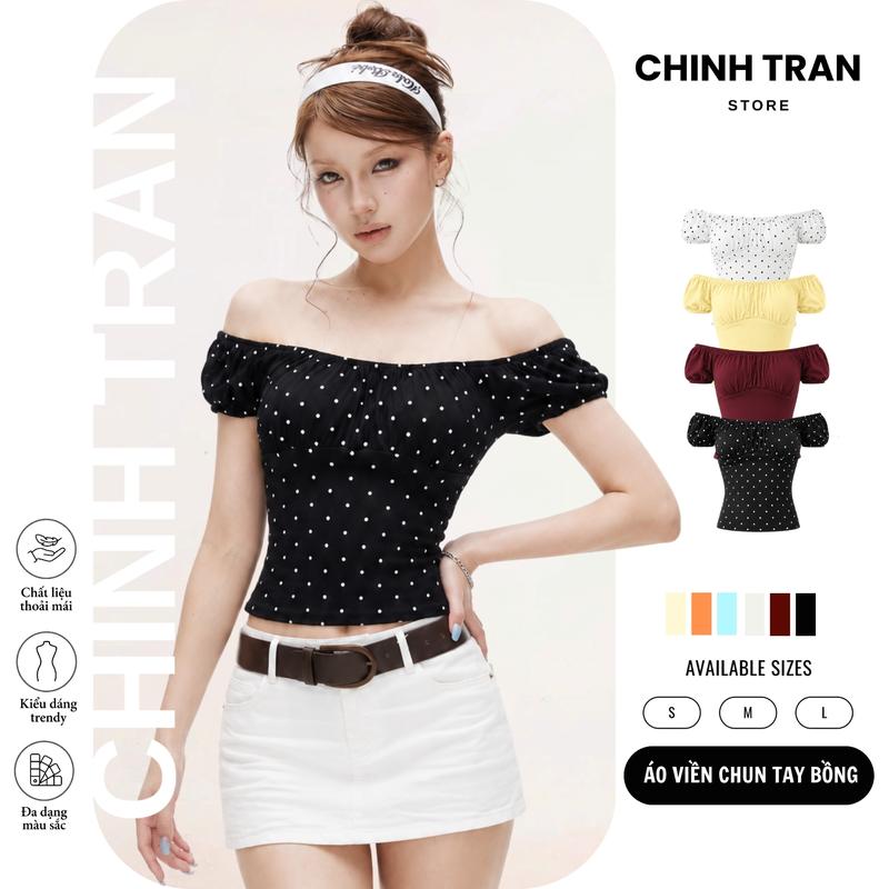 Áo Thun Nữ Tay Bồng Viền Chun Nhún Ngực Chất Thun Cotton Nữ Tính
