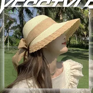 Yesstyle Topi Pantai Visor Renda Lace Bahan Anyaman Topi Wanita Pelindung Sinar Matahari
