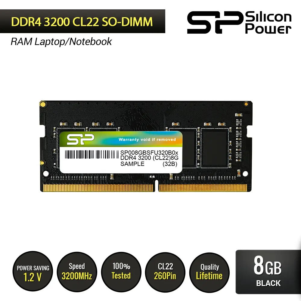 Silicon Power DDR4 3200MHz CL22 SODIMM RAM Laptop – 8GB