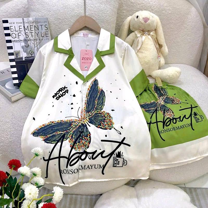 bộ pijama TAY ngắn QUẦN đùi chất liệu: LỤA MỊN TƠ TẰM Latin QUẢNG CHÂU Cho Nữ Women Quần Ngủ Áo Ngủ 2 size tuỳ chiều cao và số đo 3 vòng TS