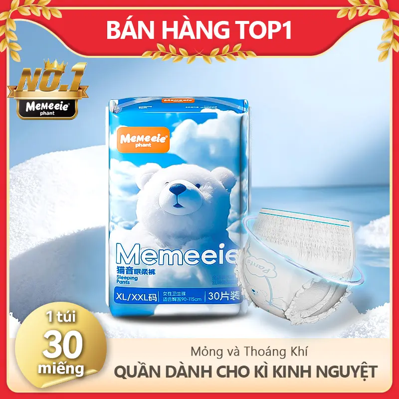 Siêu sale 4.4【Miễn phí vận chuyển】Sản phẩm mới! Băng vệ sinh nhập khẩu Memeeie (30 miếng), chống tràn 360°, thoáng khí, phù hợp sử dụng ngày và đêm/ dành cho phụ nữ mang thai và sau sinh.