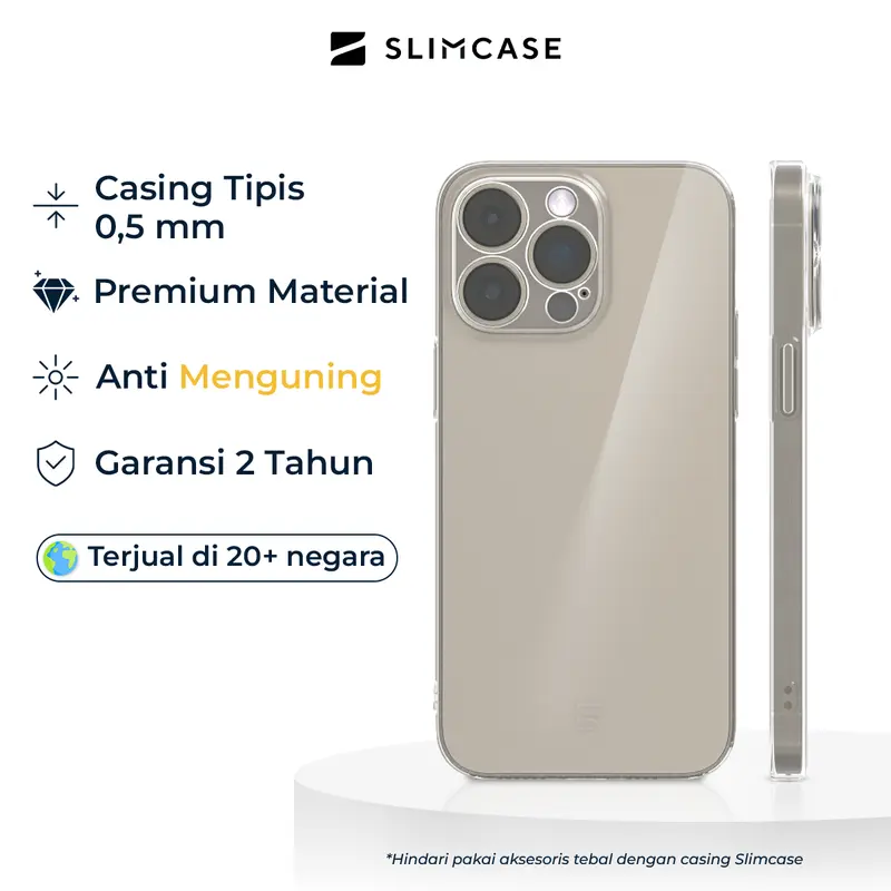 Slimcase Classic 2 Casing Transparan - Case iPhone untuk iPhone 15 Series - ketebalan 0,5mm, anti sinar UV, anti menguning, desain minimalis dan elegan 0