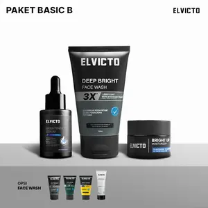 ELVICTO PAKET BASIC B | SERUM | FACE WASH | BRIGHT UP MOISTURIZER | Paket Perawatan Pria untuk Kulit Kusam, Kering,
