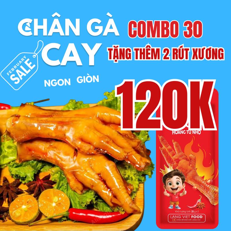 Combo 30 Chân gà ớt cay HOÀNG TỬ NHỎ màu đỏ tặng (2 rút xương)
