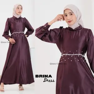 Brina dress silk premium kondangan maxi crinkle airflow mewah gamis lebaran 2025 Idul Fitri elegan muslim Wanita Pesta Dewasa Simple gaun hari raya Exclusive baju coquette Remaja Mutiara Syari